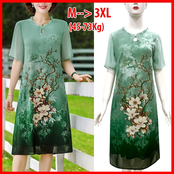 GOTI - Đầm Suông Tuổi Trung Niên Cao Cấp Dáng Chữ A Cho Người Mập 3309