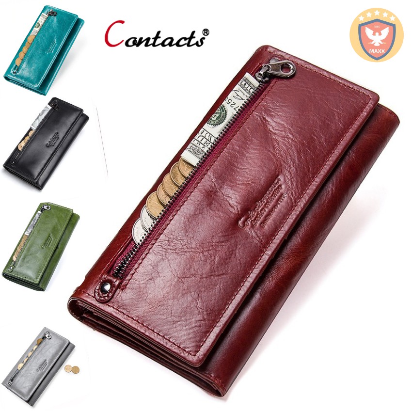 2020 Contact C2147 - Bảo Hành 2 Năm - Bóp Ví Đứng Dài Cầm Tay Da Ngựa Điên Women Wallet Genuine Bò - Nam Nữ | BigBuy360 - bigbuy360.vn