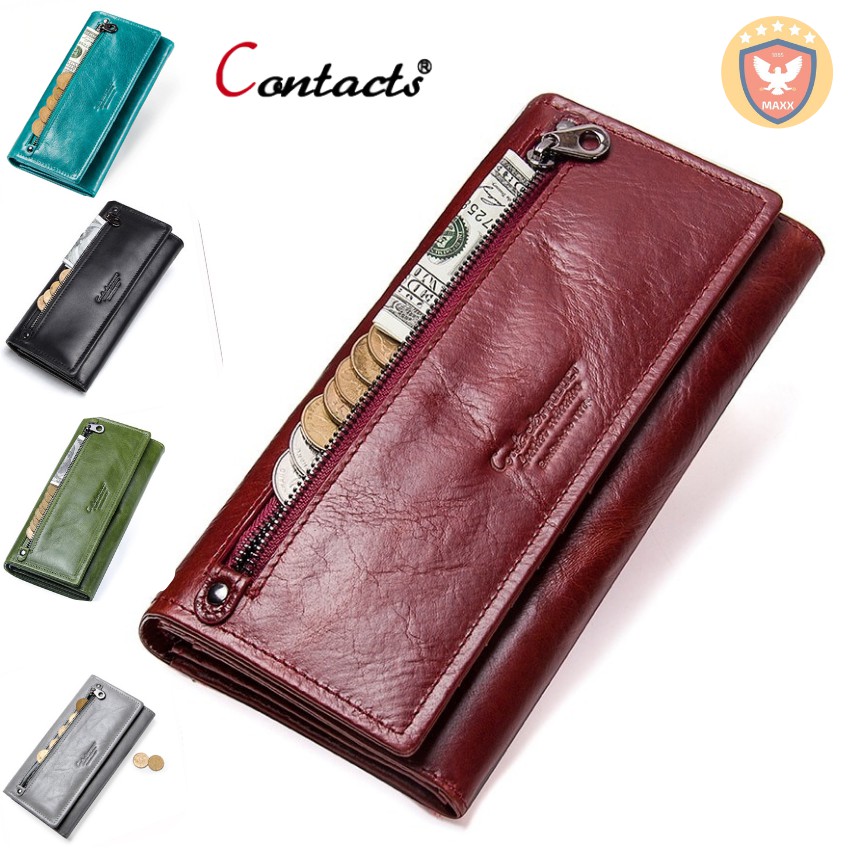 2020 Contact C2147 - Bảo Hành 2 Năm - Bóp Ví Đứng Dài Cầm Tay Da Ngựa Điên Women Wallet Genuine Bò - Nam Nữ