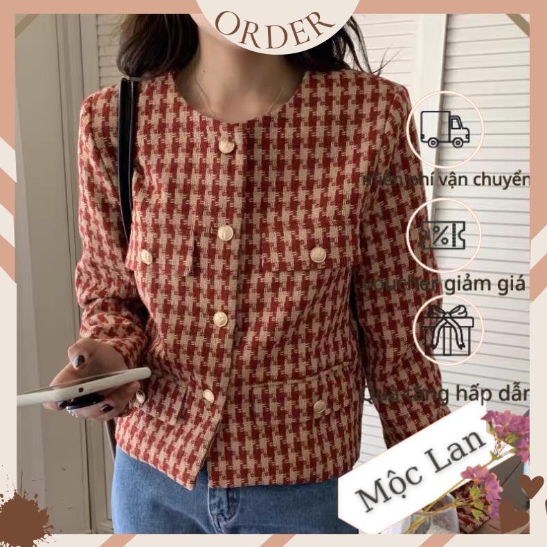 (MộcLan ORDER) Áo dạ tweed họa tiết siêu xinh phong cách Hàn Quốc