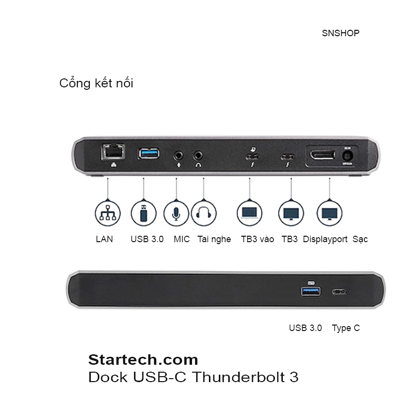 Dock Startech Thunderbolt 3 -Hub USB-C Xuất Hai Màn Hình 4K 60HZ Băng Thông 40Gbps Cho Laptop WinDow, MA.C -SNSHOP