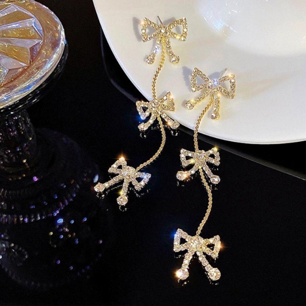 BACK2LIFE Hoa Tai Dáng Dài Hình Nơ Đính Đá Nhân Tạo Thời Trang