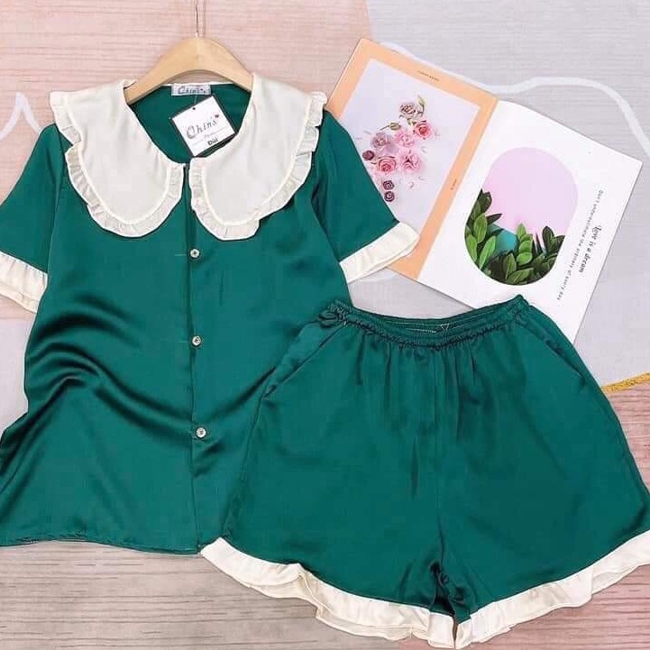 Bộ ngủ nữ cộc tay mùa hè pijama bèo tiểu thư chất vải kate mềm mịn tay cộc- Quần đùi nữ mặc nhà dễ thương giá rẻ bigsize