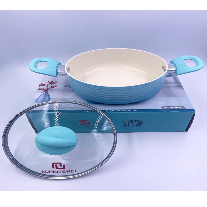 Quánh, Nồi nắp kính, chảo bếp cao cấp tráng men Super Chef Blue