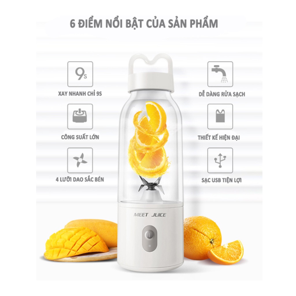 Máy xay sinh tố mini cầm tay Meet Juice 500ml 4 lưỡi dao hàng cao cấp xay tất cả các loại trái cấy