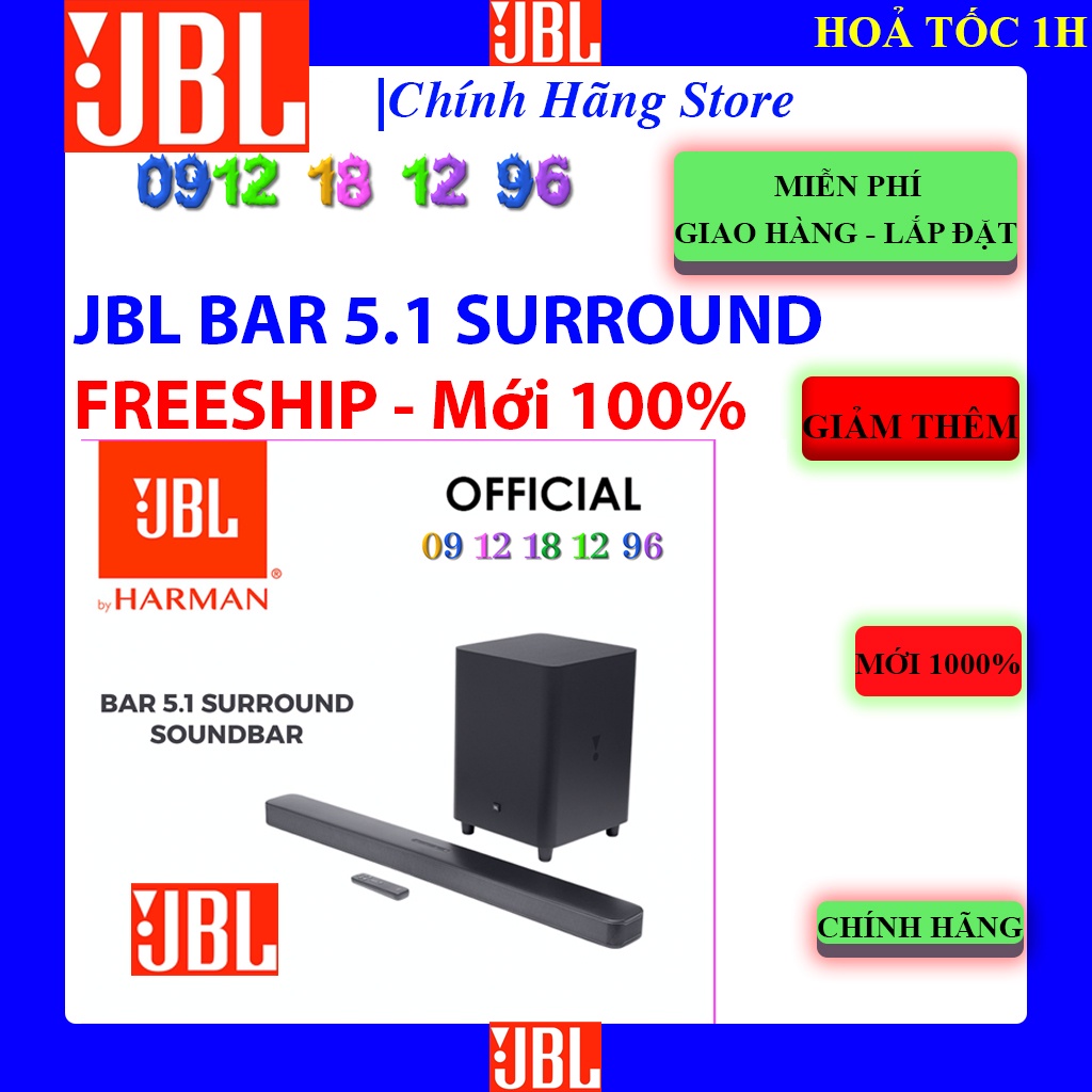 [JBL 5.1 SURROUND] LOA SOUNDBAR JBL BAR 5.1 SURROUND, New, Bảo hành chính hãng 12 tháng.