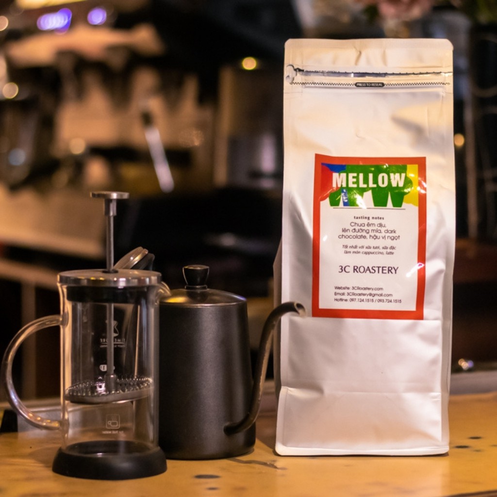 Cà phê Arabica Khử Chua  mã MELLOW nguyên chất pha máy espresso êm dịu, thơm đường mía- Rang xay nguyên chất