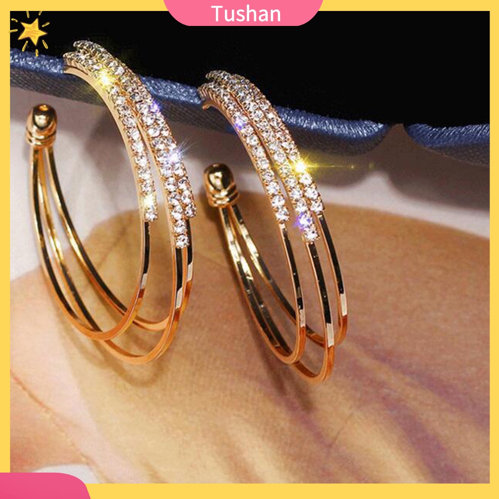 TUSH_Women Rhinestone Multi C Shape Circle Hoop Earrings Statement Party Jewelry Gift