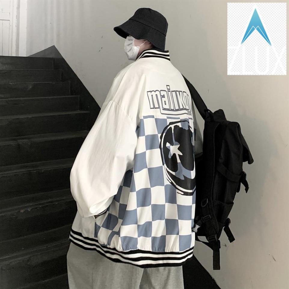 Áo Khoác Bóng Chày Unisex Dáng Rộng Họa Tiết Sọc Caro Phong Cách Hip Hop Thời Trang Cho Các Cặp Đôi