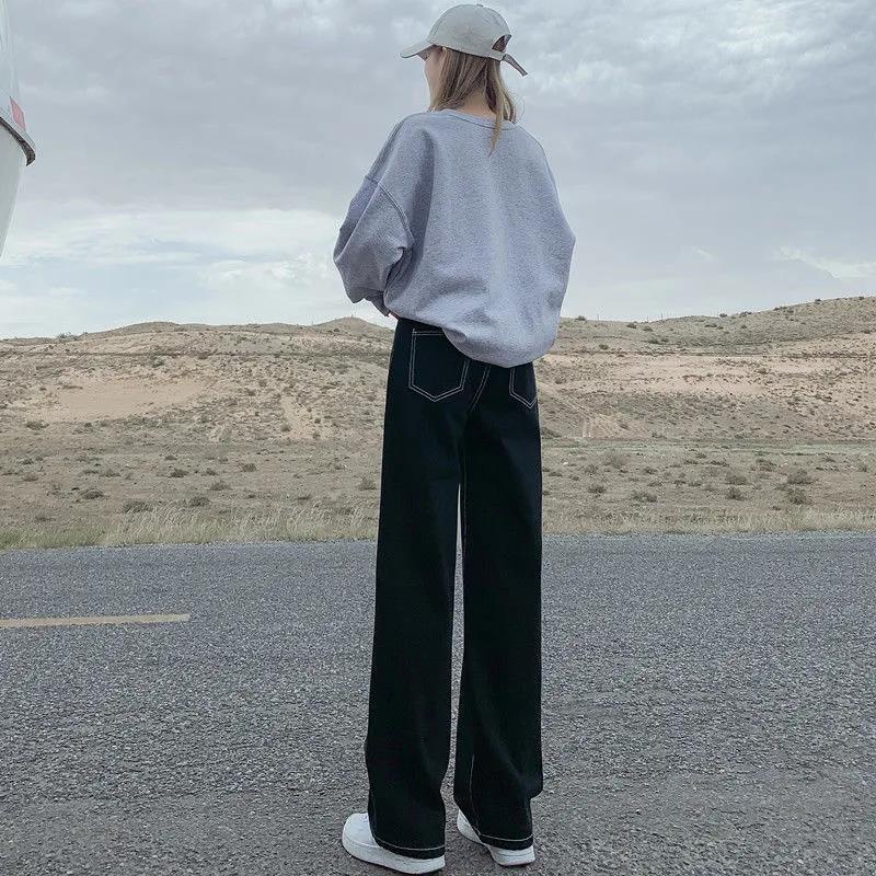 Quần Jeans Đen Dài Ống Rộng Lưng Cao 2022 Thời Trang Cho Nữ