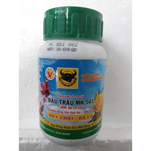Phân bón lá đầu trâu cao cấp MK 501 chính hãng. Chuyên dùng cho hoa lan - cây cảnh, siêu NẢY CHỒI -RA LÁ.