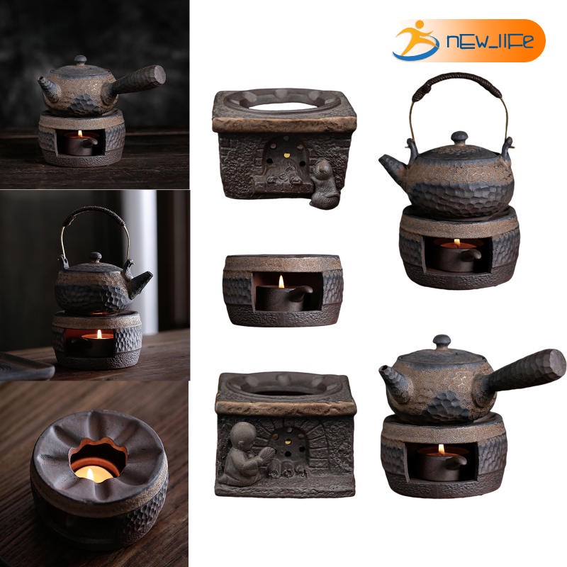 Bộ ấm trà gốm phong cách Nhật Bản cổ điển lò sưởi bếp nến có chân đế cách nhiệt tiện lợi cho quán cà phê