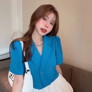 (Sẵn màu đen, trắng )Áo vest khoác mỏng dáng ngắn - Áo vest ngắn tay dáng croptop xinh sẵn