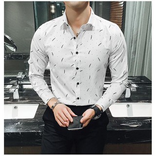 Áo sơ mi dài tay họa tiết viền chấm bi