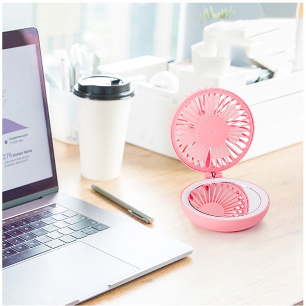 Quạt Mini A8 Có Gương Soi Tiện Lợi Siêu Xinh - Dễ Vệ Sinh - Chính Hãng HD Design