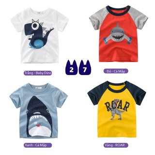 Áo thun bé trai cộc tay cổ tròn 27Kids In hình động vật đáng yêu, 100% cotton thoáng mát, hàng xuất Âu Mỹ