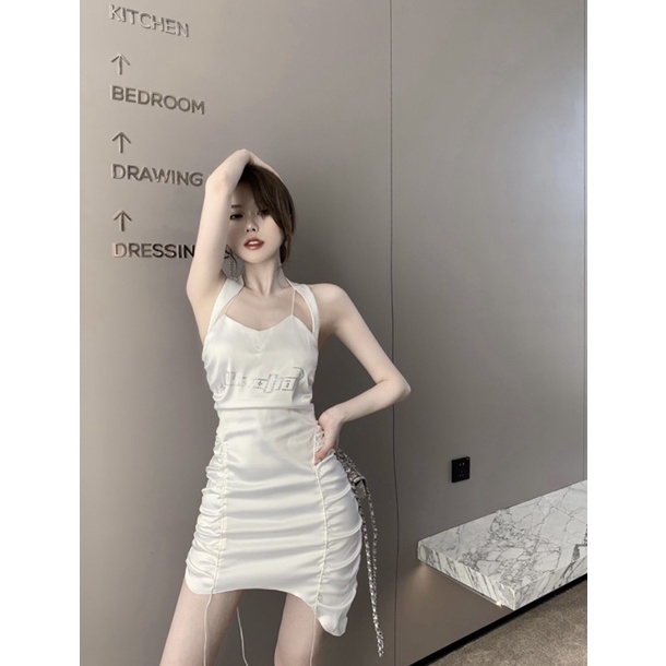 Váy body cutout đuôi tôm lệch dây nhún kèm 2 ống tay rời sexy cá tính ulzzang Hàn Quốc [Yannie]