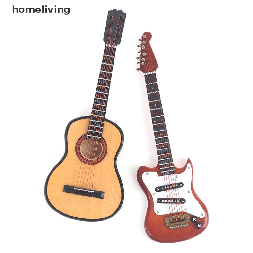 Đàn Guitar Điện Bằng Gỗ Có Chân Đứng Trang Trí Nhà Búp Bê Tỉ Lệ 1 / 6