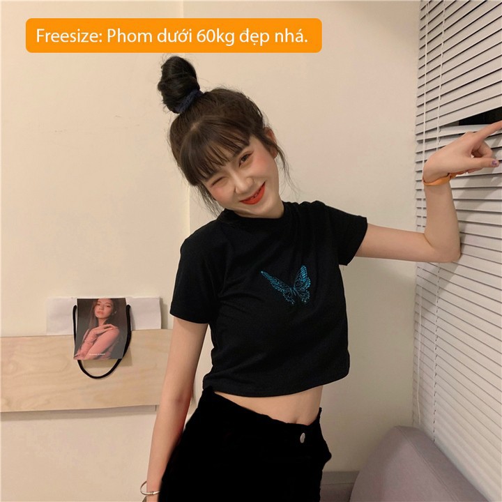 [ Mã WASTAPR giảm 10K đơn 50K] Áo Croptop áo phông Cộc tay body Thêu Bướm hsu | BigBuy360 - bigbuy360.vn