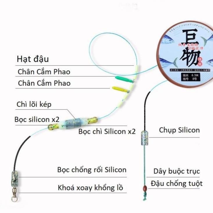 Trục Câu Đài Săn Hàng Quấn Sẵn Nylon Cao Cấp Chuyên Câu Cá Lớn Bọc Silicon Siêu Bền