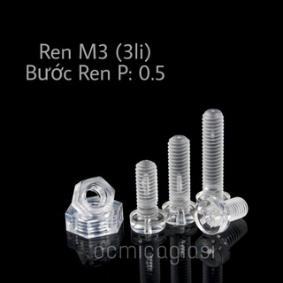 Combo 50 ốc mica ren M3 vặn vít trong suốt