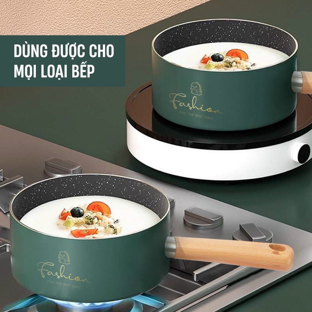 Bộ nồi chảo ăn dặm cho bé fashion khủng long 16cm kèm xửng hấp luvamo (cán lắp sẵn)