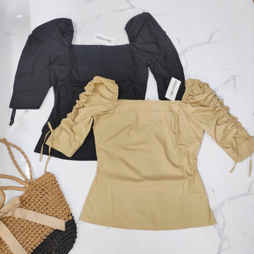 Áo peplum cổ vuông tay rút