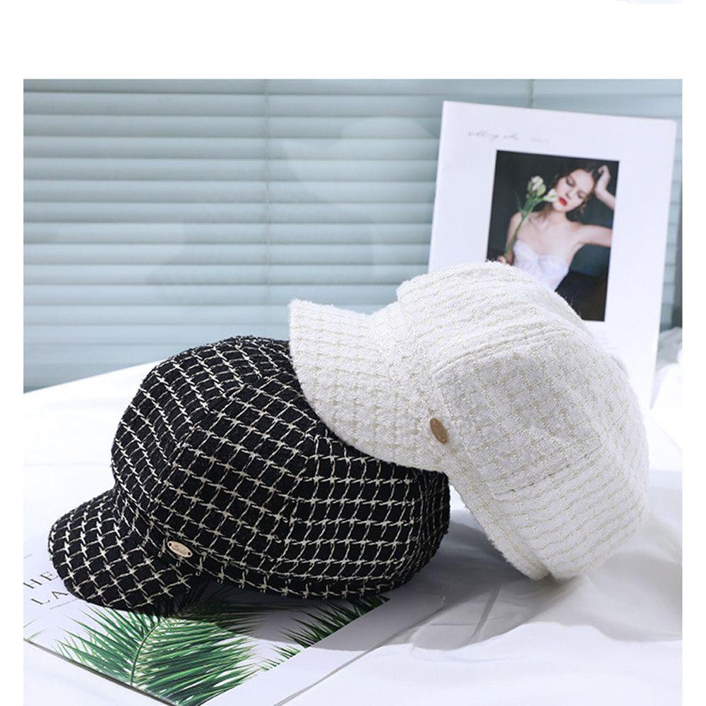 Mũ Beret Họa Tiết Sọc Caro Có Thể Điều Chỉnh Thời Trang Thu Đông Cho Nữ