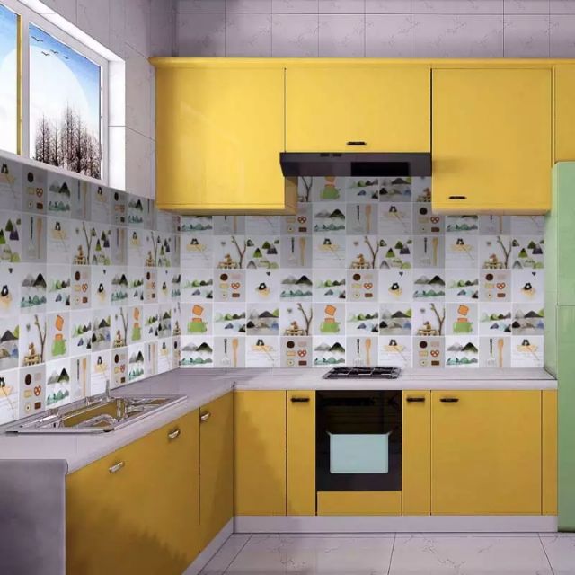 Decal dán bếp tráng nhôm cách nhiệt mẫu đồi núi khổ 0.6m keo sẵn