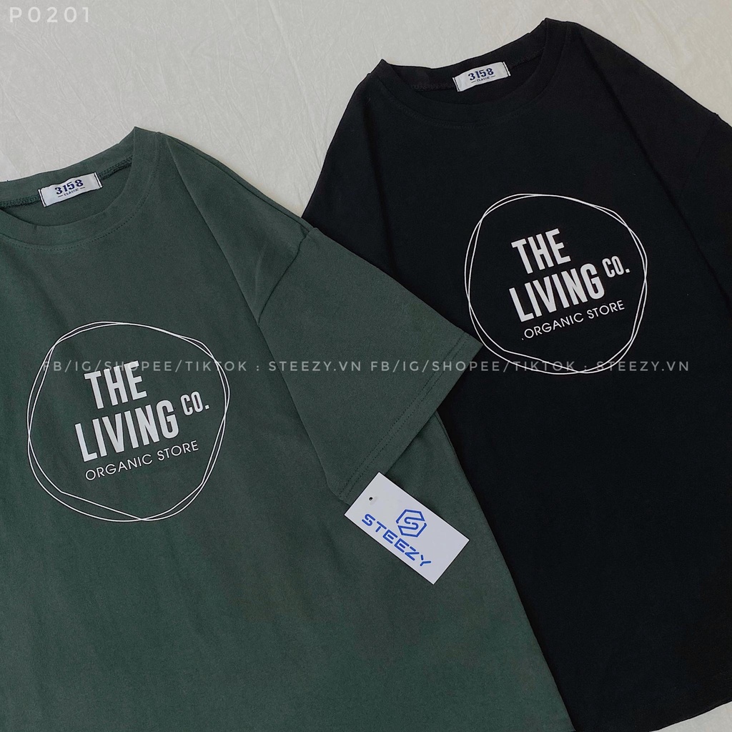 [P0201] Áo thun áo phông unisex in vòng tròn THE LIVING form rộng vải cotton mặt lông dày(Có sẵn/Ảnh thật)