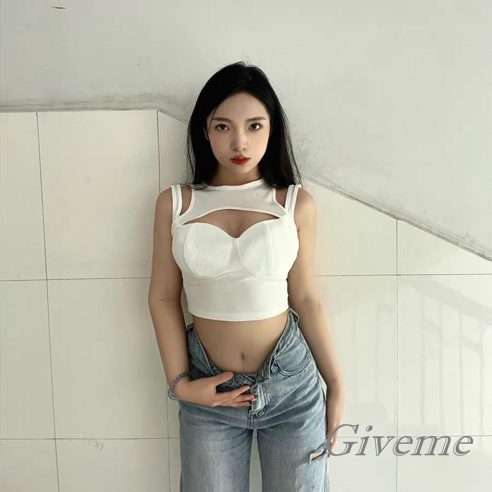 Áo Croptop Không Tay Cổ Tròn Màu Trơn Thiết Kế Khoét Lỗ Thời Trang Cho Nữ