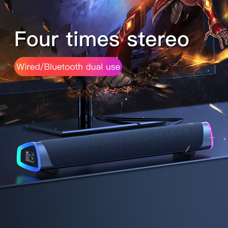 SHIP NHANH Loa máy tính dạng thanh dài LED tone màu lạnh âm thanh siêu trầm có dây Bluetooth Âm vòm 3D Đầu cắm nguồn USB