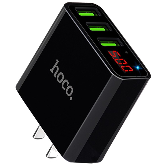 Cốc sạc 5v 3 cổng Hoco 5A Nobox - màn LCD tự ngắt khi đầy pin, có mạch bảo vệ chống chai pin