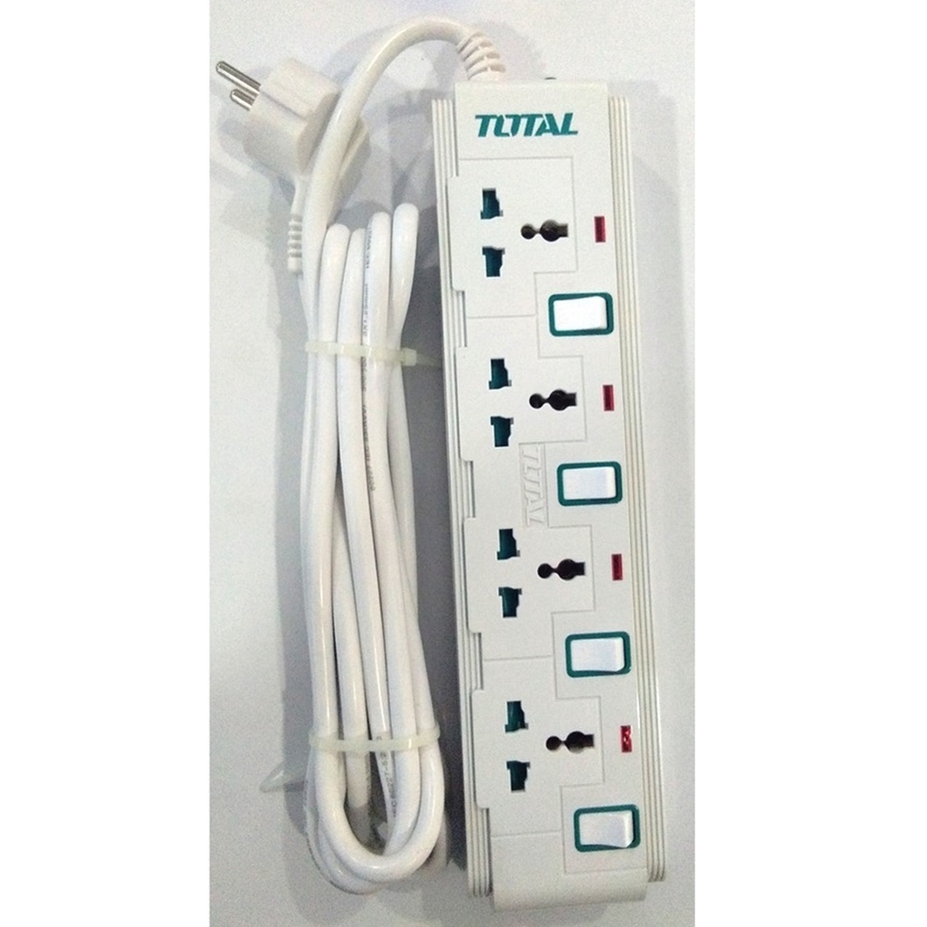 Ổ Cắm Điện Đa Năng TOTAL THES03041V 4 ổ cắm công tắc riêng 13A tải 3250W Dây đồng 3m chống cháy, quá tải, chống giật