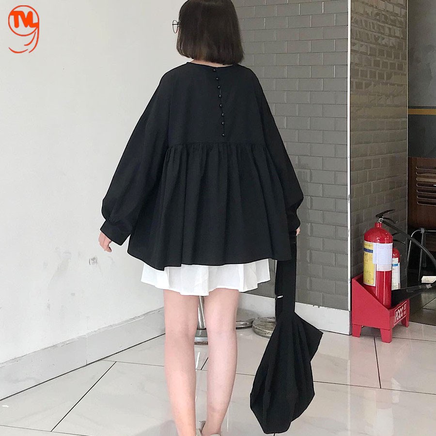 Áo babydoll TVL1999 hai màu trắng, đen from rộng tay bèo tiểu thư dành cho các bạn nữ đáng yêu chất liệu cao cấp. | BigBuy360 - bigbuy360.vn