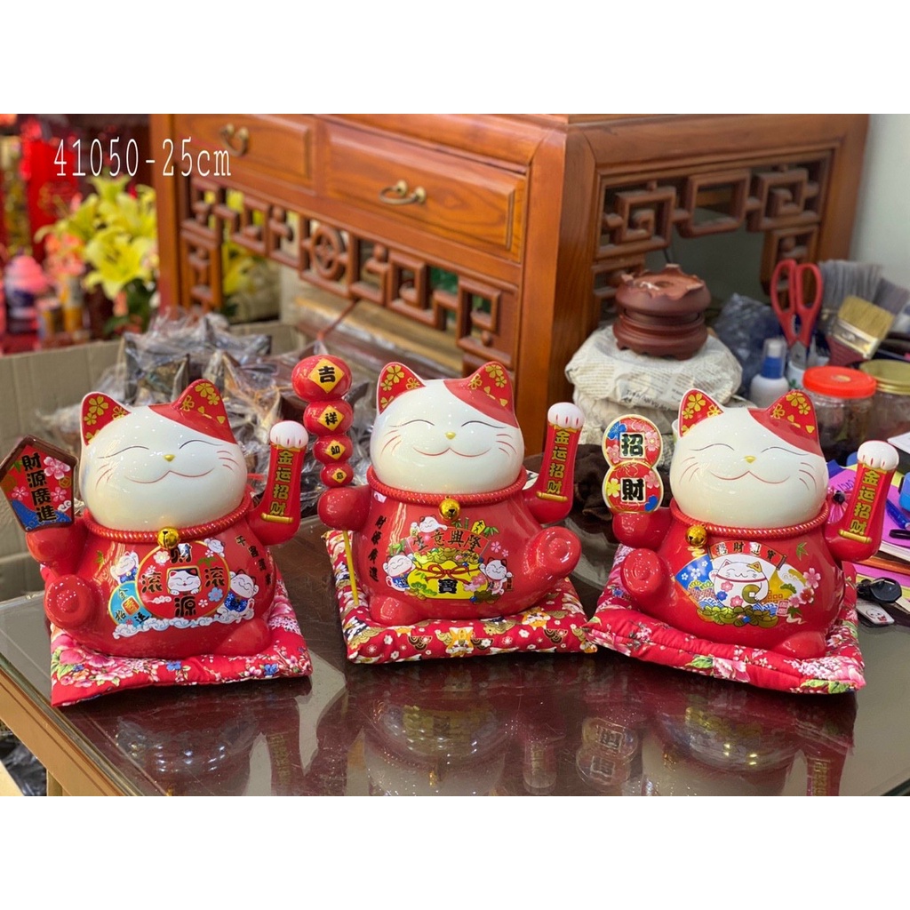 Mèo Thần Tài Mèo Tài Lộc May Mắn vẫy tay Nhật Bản Maneki Nekko bằng gốm sứ chọn nhiều mẫu đẹp Kim Vận Hỏa Lộc 22-27cm