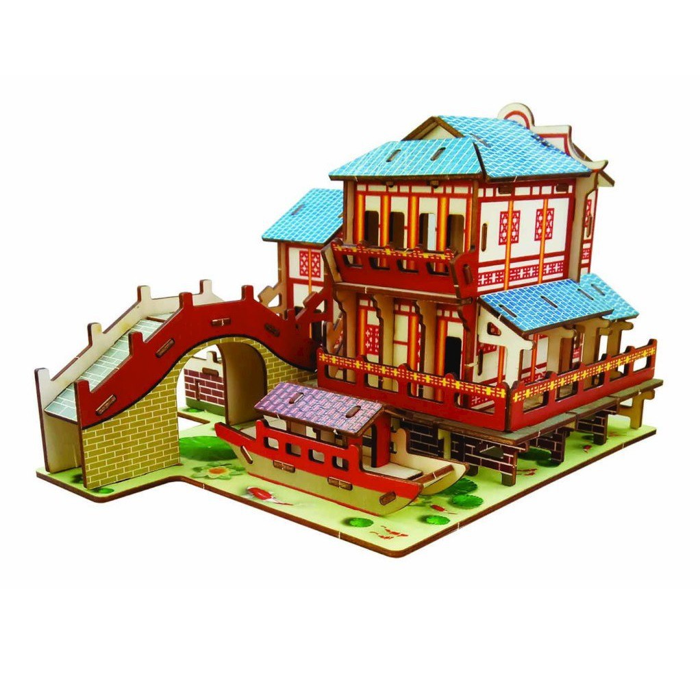 Đồ chơi lắp ráp 3D gỗ mô hình Giang Nam Water Town Tea House cắt laser Birkeetoys