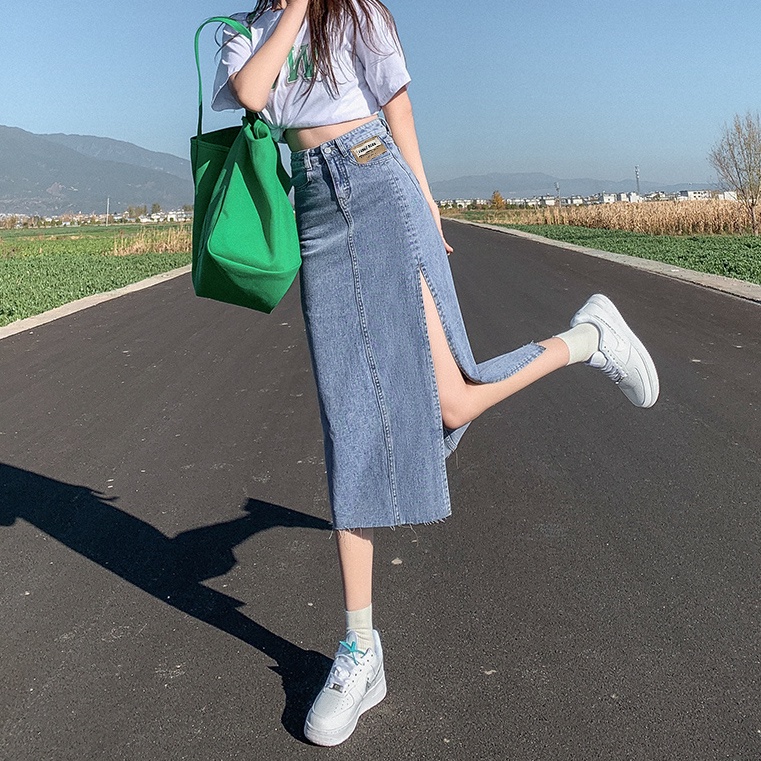 Chân Váy Jeans Dài Xẻ Tà Thời Trang Dành Cho Nữ