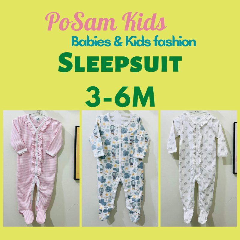 (Chọn mẫu)(Size 3-6M) Body Sleepsuit, Bodysuit dài tay liền tất vớ cho bé trai bé gái, hàng xuất xịn-PoSam Kids.