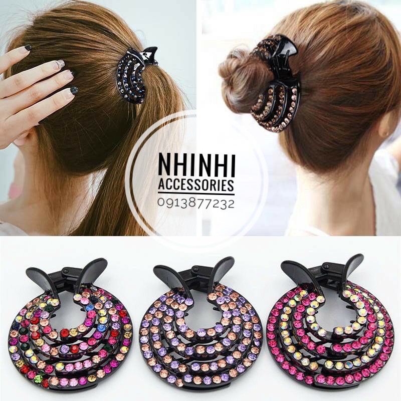 Kẹp tóc búi tóc tròn đính đá thời trang cho nữ 7777