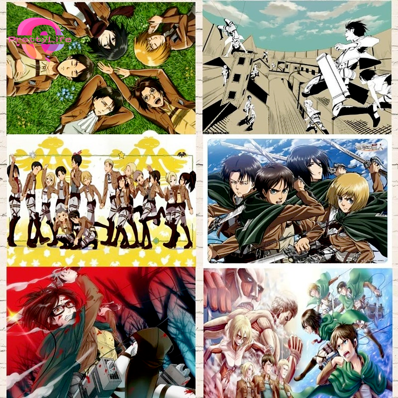 Tranh đính đá 5D tự làm hình Attack on Titan 40x30cm trang trí nhà cửa