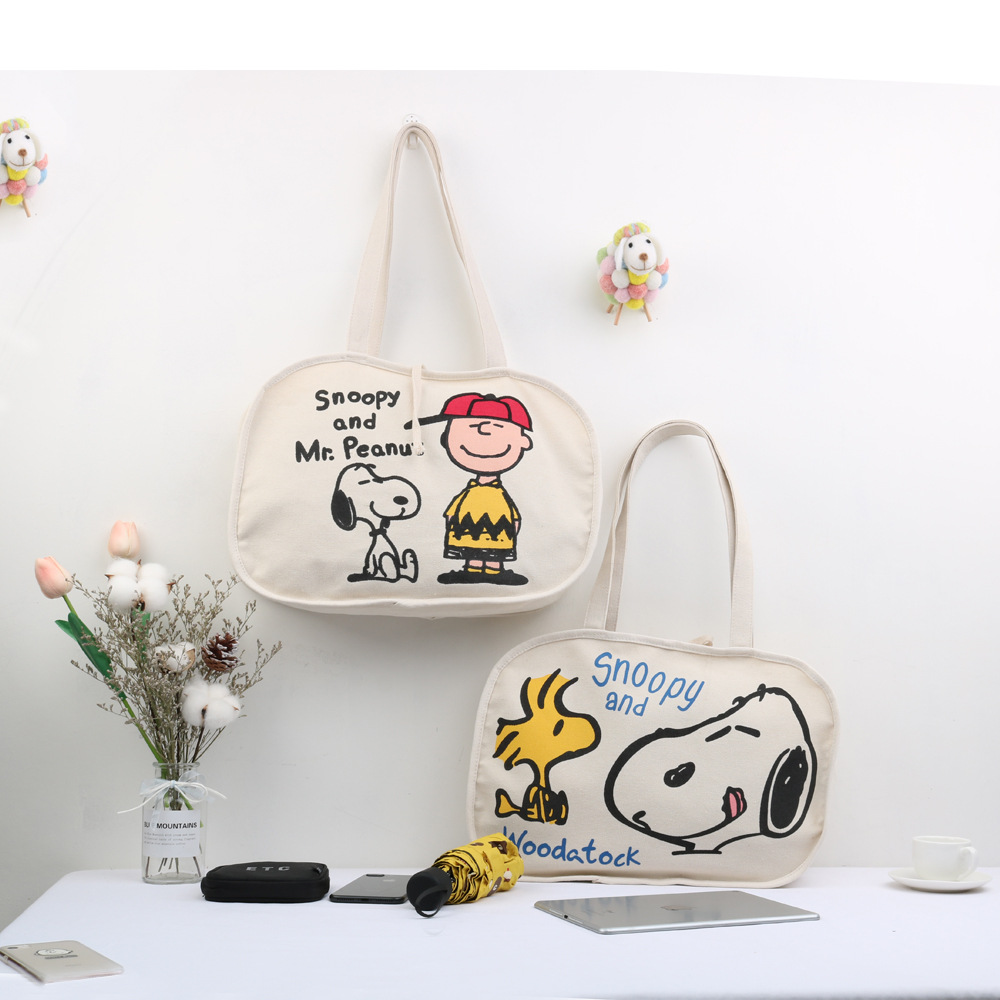 Túi Đeo Vai Vải Canvas Cỡ Lớn Phối Khóa Kéo In Hình Snoopy Đáng Yêu