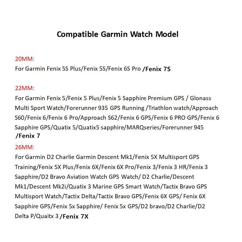Dây đeo 20/22/26mm cho Garmin Fenix 7 7S 7X 6S 6X 6 Pro 5X 5 5S 3HR S60 S62 Instinct 2 2S Epix D2 Delta Mk1 935 935 945