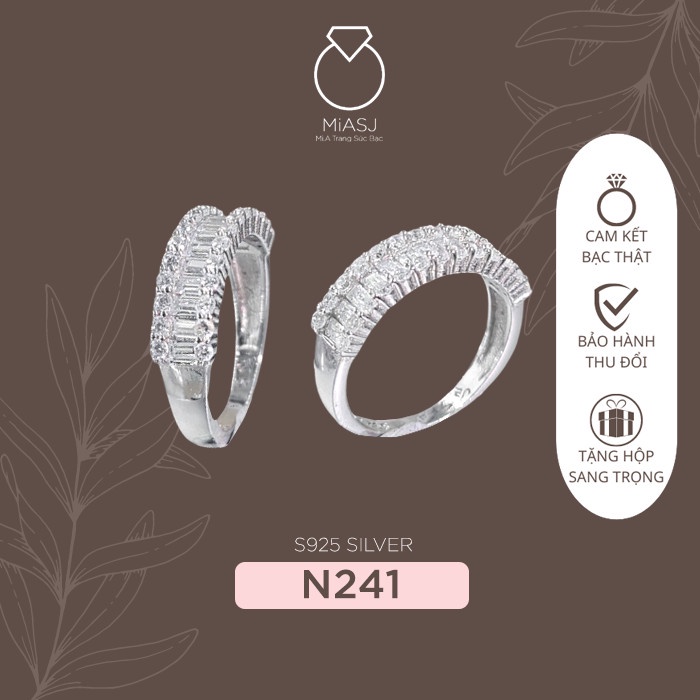 Nhẫn Bạc Ý S925 nhẫn cặp đá baguet cao cấp N241 | Mi.A Trang sức bạc MiASJ