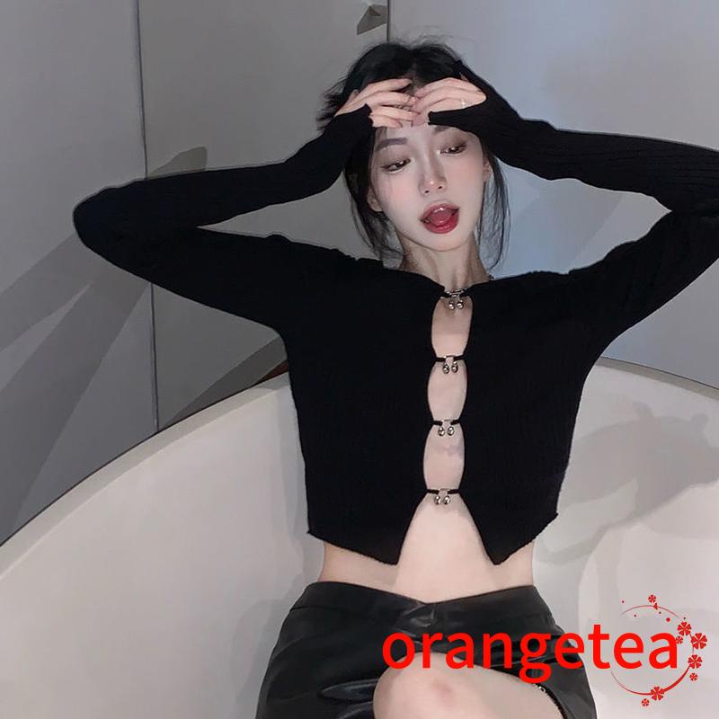 Áo Croptop Tay Dài Cổ Tròn Màu Sắc Trơn Thời Trang Mùa Xuân Cho Nữ