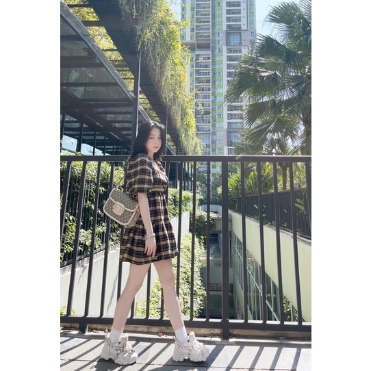 Váy DJ Mie Nữ Suông Kẻ Đen