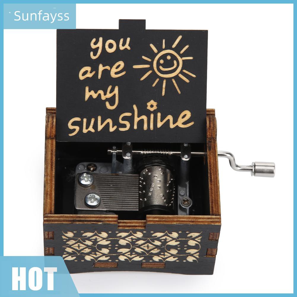 Hộp nhạc bằng gỗ khắc chữ You Are My Sunshine phong cách vintage