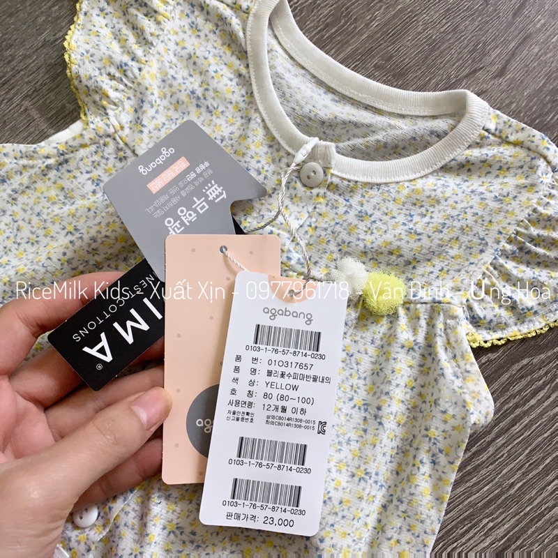 Bộ cotton giấy cho bé gái hoa nhí vàng xuất Hàn