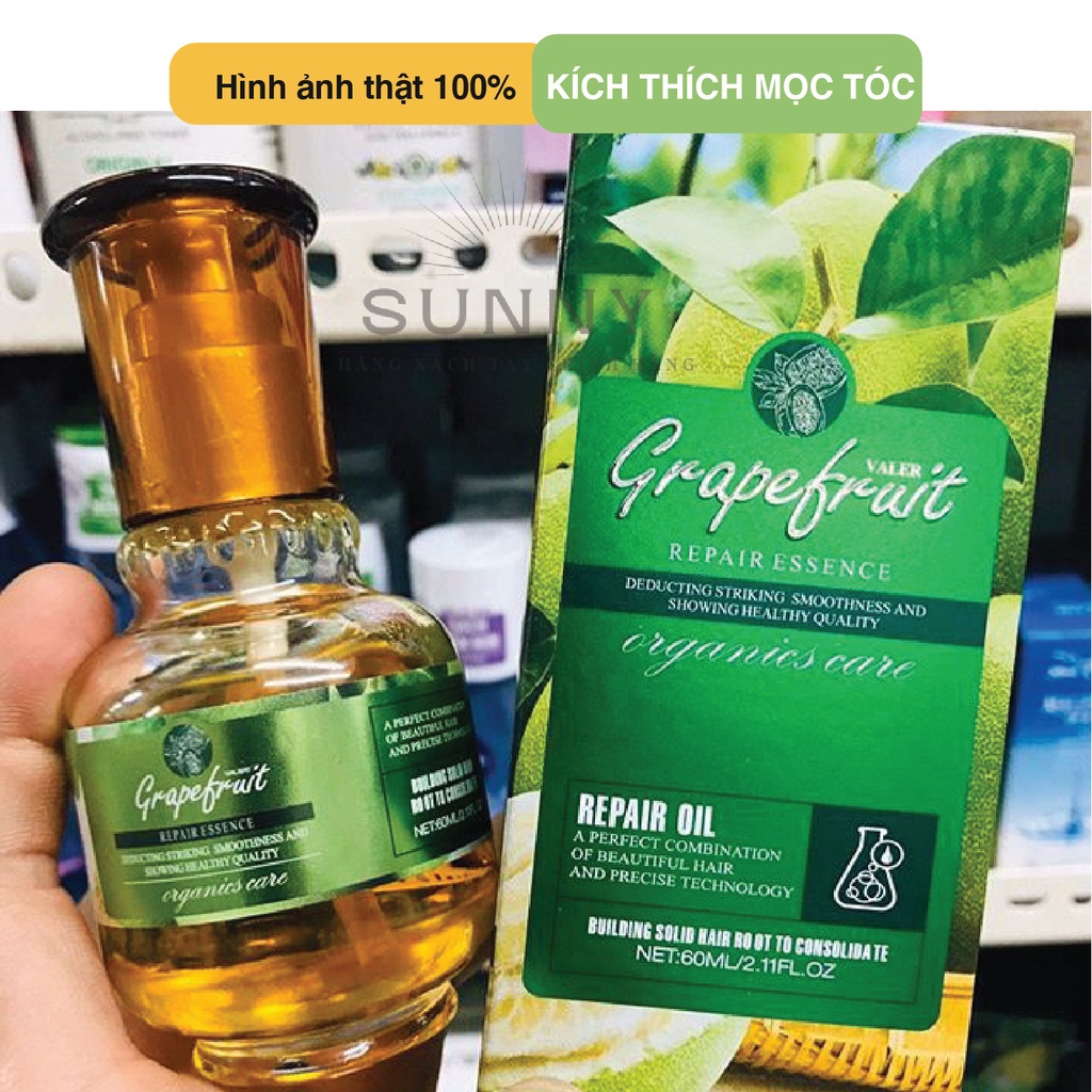 Tinh dầu bưởi Grapefruit Valert 60ml kích thích mọc tóc, ngăn rụng tóc hiệu quả, chăm sóc tóc hư tổn, kích mọc tóc