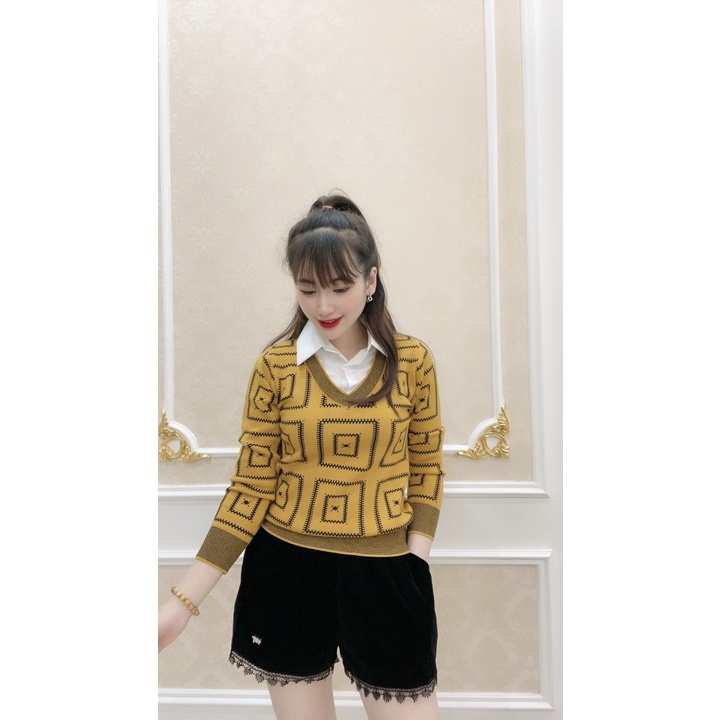 Áo len nữ tay dài, áo len kẻ ô phối cổ sơ mi siêu dễ thương chất len mềm mịn kiểu dáng gọn gàn form dễ mặc dễ phối đồ | BigBuy360 - bigbuy360.vn